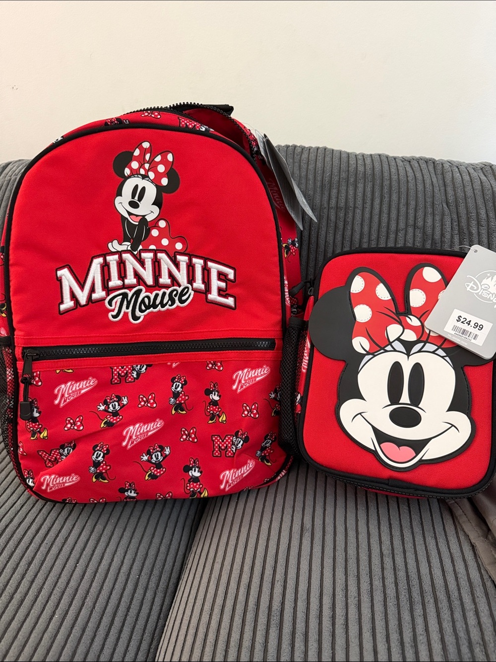 Disney Minnie Mouse Red Backpack with Matching Lunchbox Set
